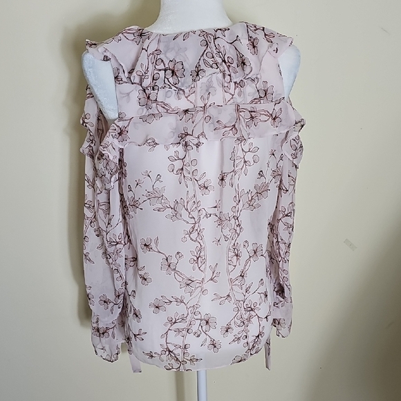 BCBGMaxAzria Cream Ruffled Tie Front Long Sleeve Blouse - Picture 4 of 5